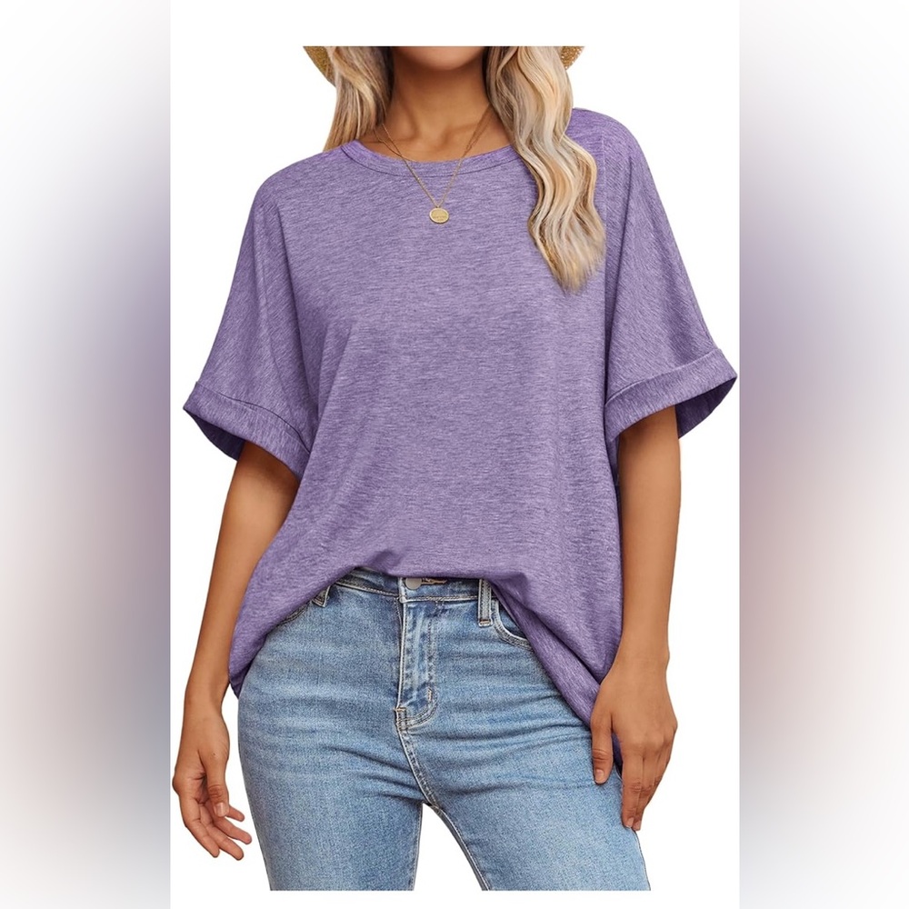 Crewneck Oversized T-shirt Blouse - Purple